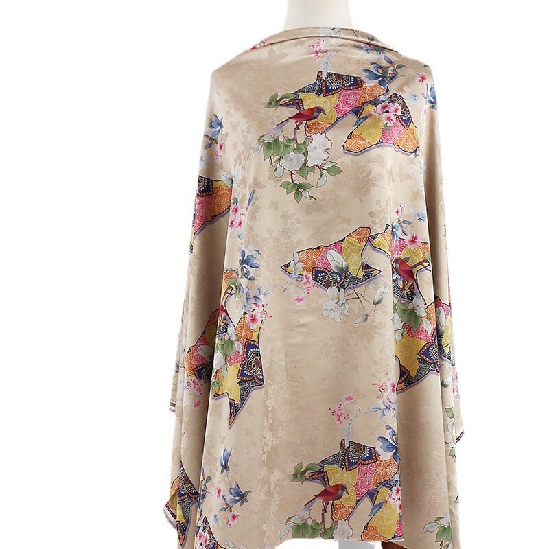 Damask Silk Fabric: Ancient Kite Pattern Print, 59" Wide