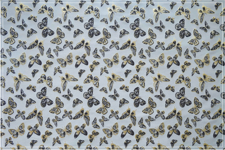 Gold Thread Butterfly Jacquard Fabric: 59" Wide, Upholstery & Drapery By Meter