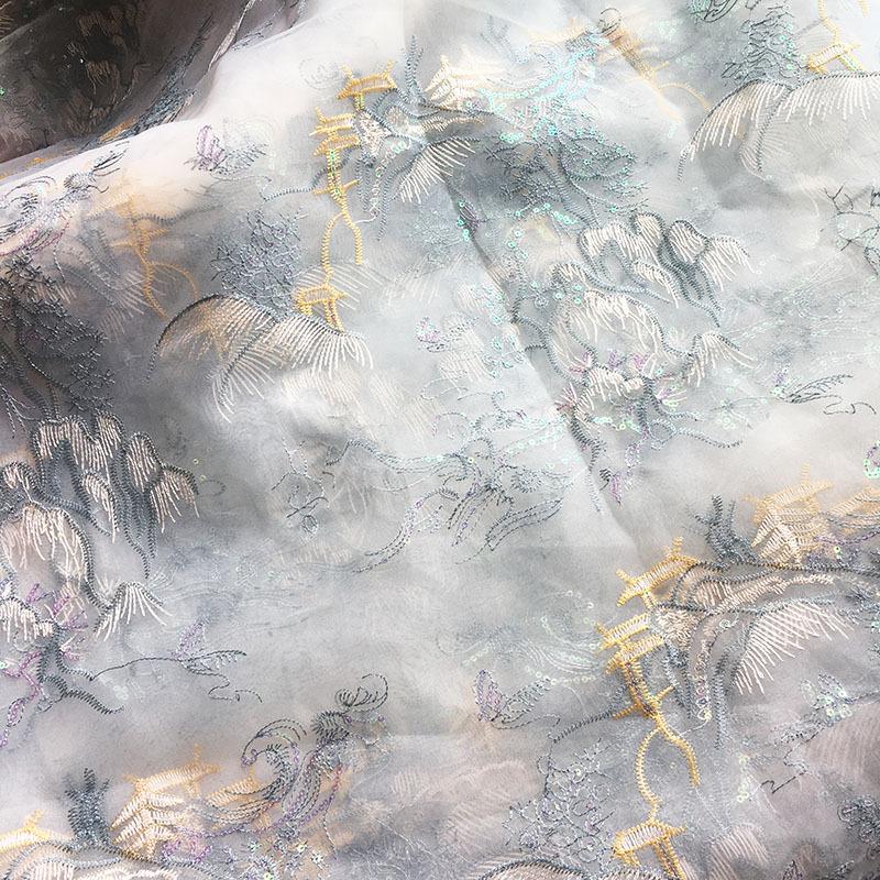 Tissu organza à broderie florale en relief : robe, rideau et costume en soie 3D