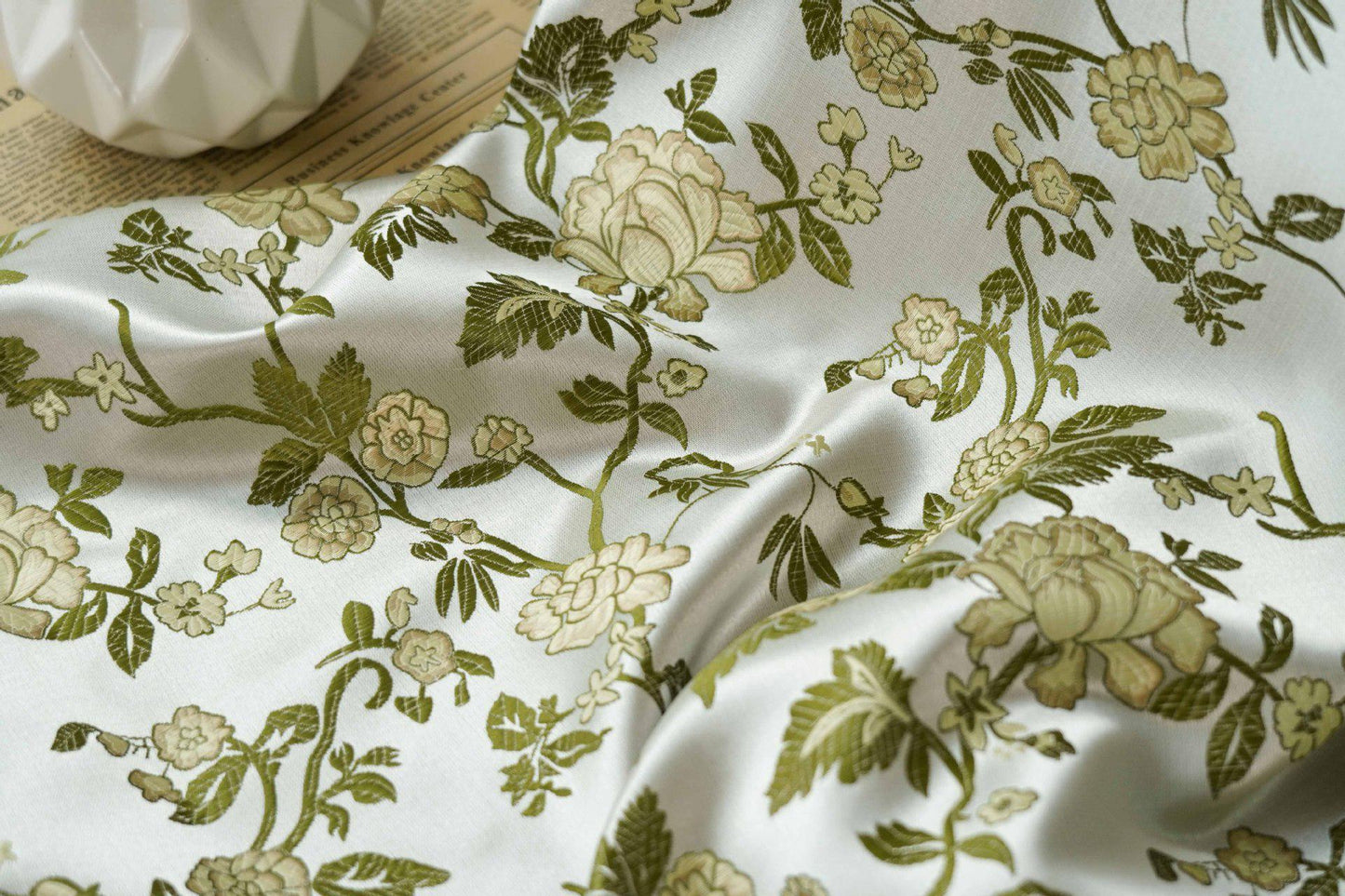 Floral Brocade Fabric: Light Green Jacquard, Cheongsam Qipao, 65" Wide