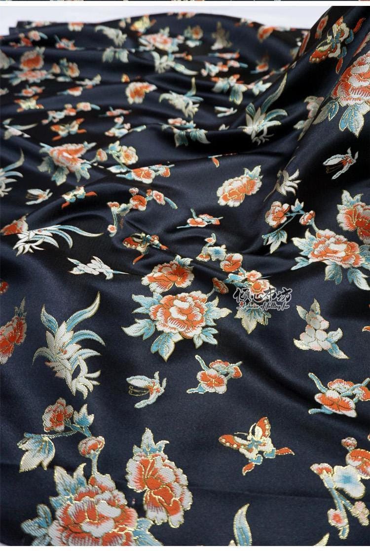 Peony Silk Brocade Fabric: Chinese Jacquard for Cheongsam, Hanfu & Upholstery