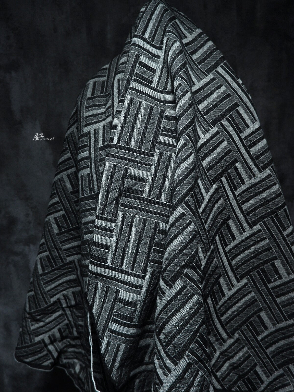 Jacquard Woven Cotton Fabric: 3D Denim Look, Bamboo Pattern, 63" Wide