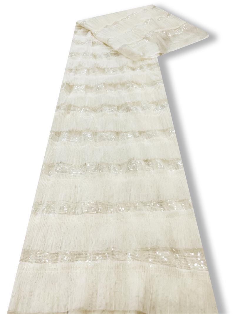 Pleated Sequin Lace Fabric: 3D Embroidery, 50"W, For Sewing & DIY