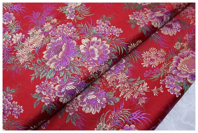 Tissu brocart chinois pivoine : Tissu pour kimono de cosplay Cheongsam Qipao