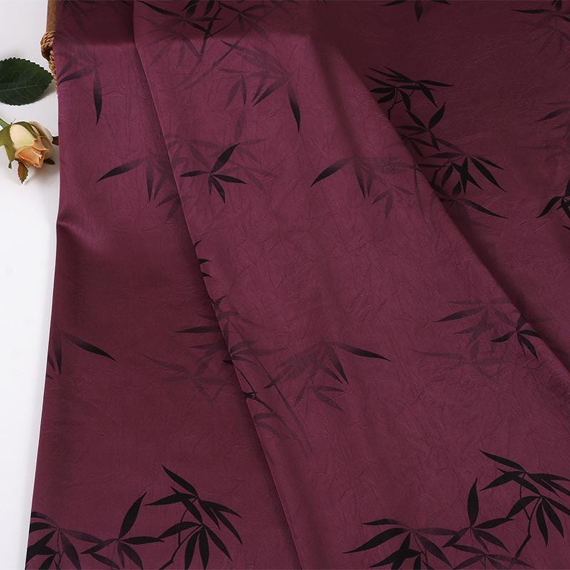 Oriental-Inspired Bamboo Leaf Brocade Fabric with Shimmering Silk-Like Texture, 59"Wide