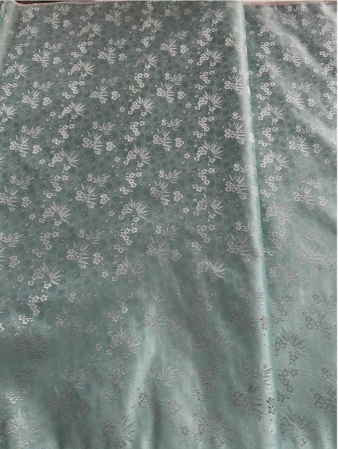 Aqua Floral Brocade Fabric: Rayon Jacquard, 29.5" Wide