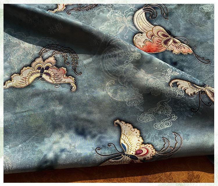 Tissu de soie Butterfly Dream - Jacquard Xiangyun Gambiered Canton Gauze, 150 cm de large