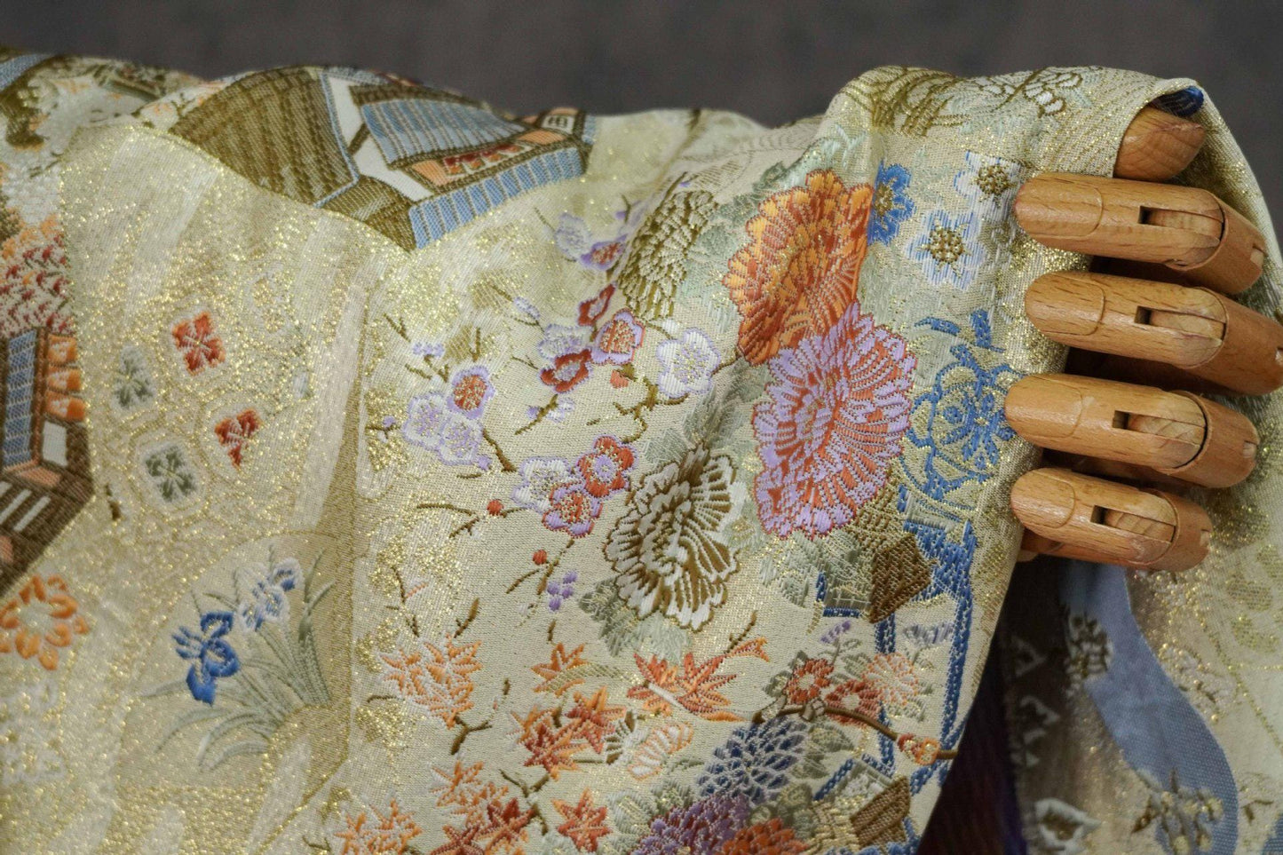 Gold Brocade Fabric ��� 'Pavilion Pagoda' Jacquard, Kimono Hanfu Materi" Wide)