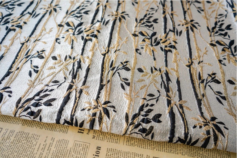 Gold Thread Bamboo Jacquard Fabric: 3D Designer Upholstery, 55" Wide