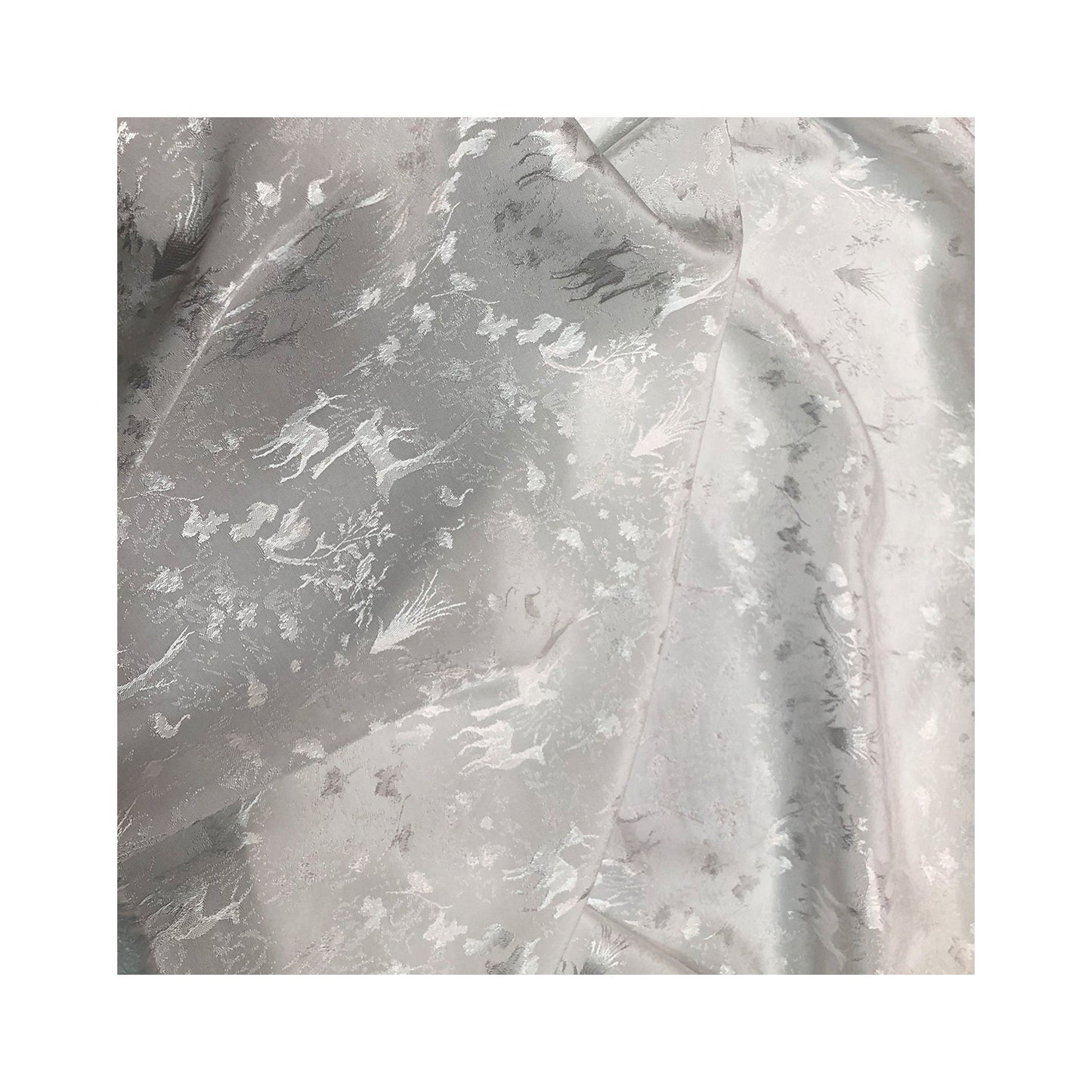 White Deer Jacquard Fabric: Antique Chinese Style, 59" Wide