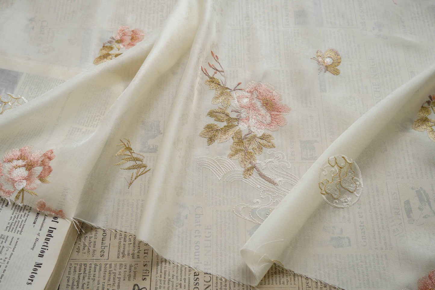 Embossed Flower Embroidery Organza Fabric: 59"W Silk Dress Material