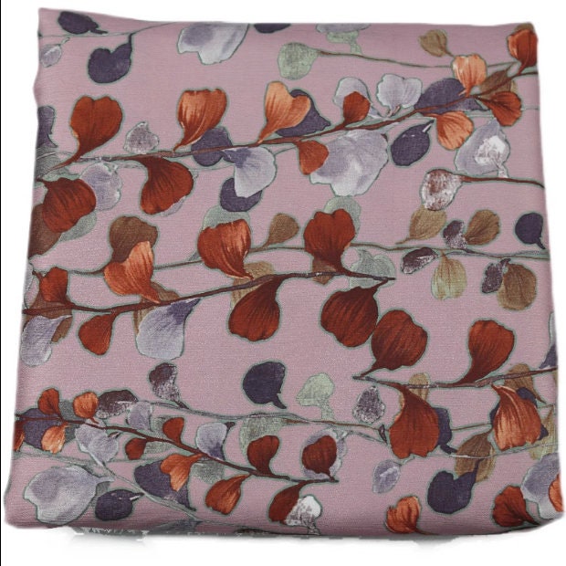 Leaf Print Satin Fabric: Teal Designer Sewing Material