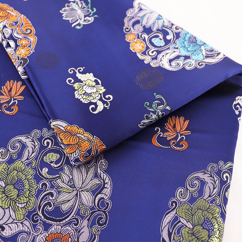 Floral Jacquard Brocade Fabric: Chinese Mongolian Style, 29.5" Wide