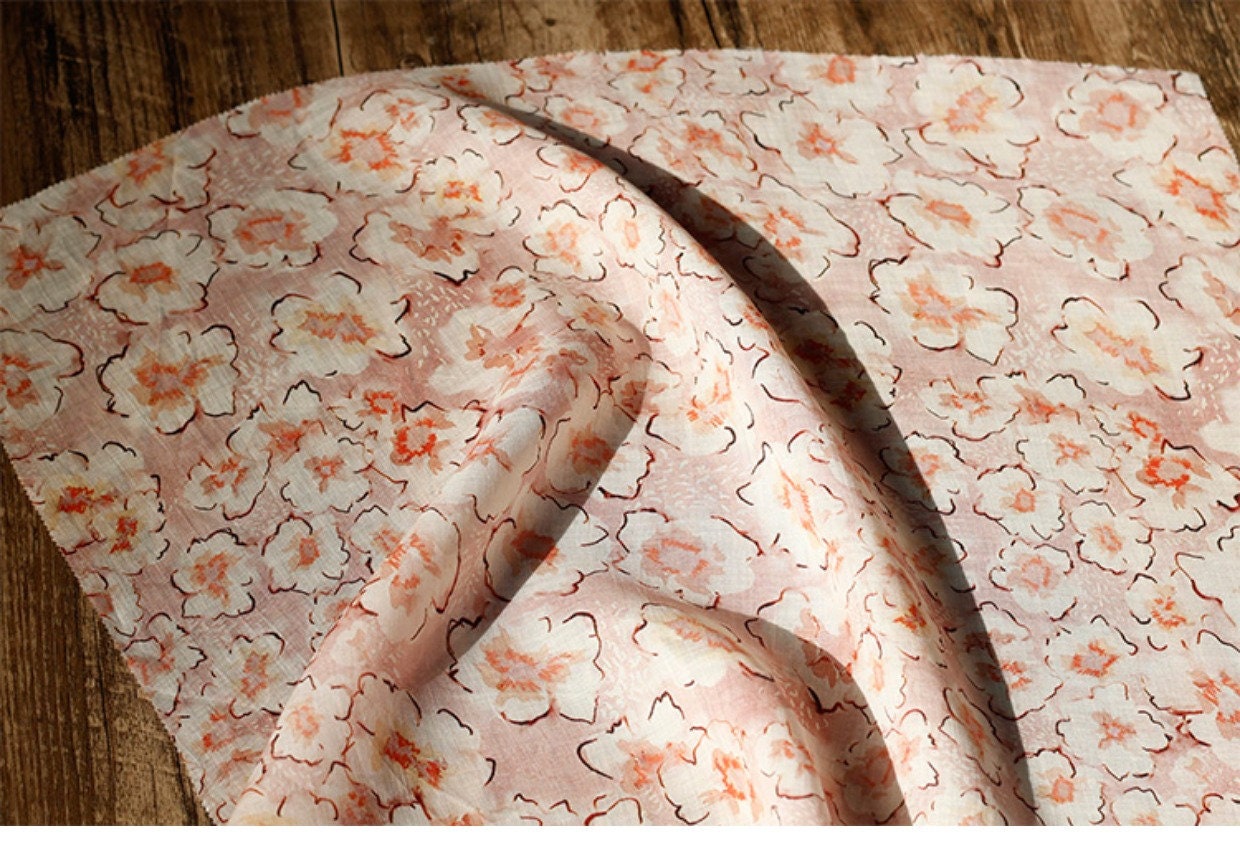 Vintage Style Ramie Fabric: Floral Print, 55" Wide, Sewing & Upholstery