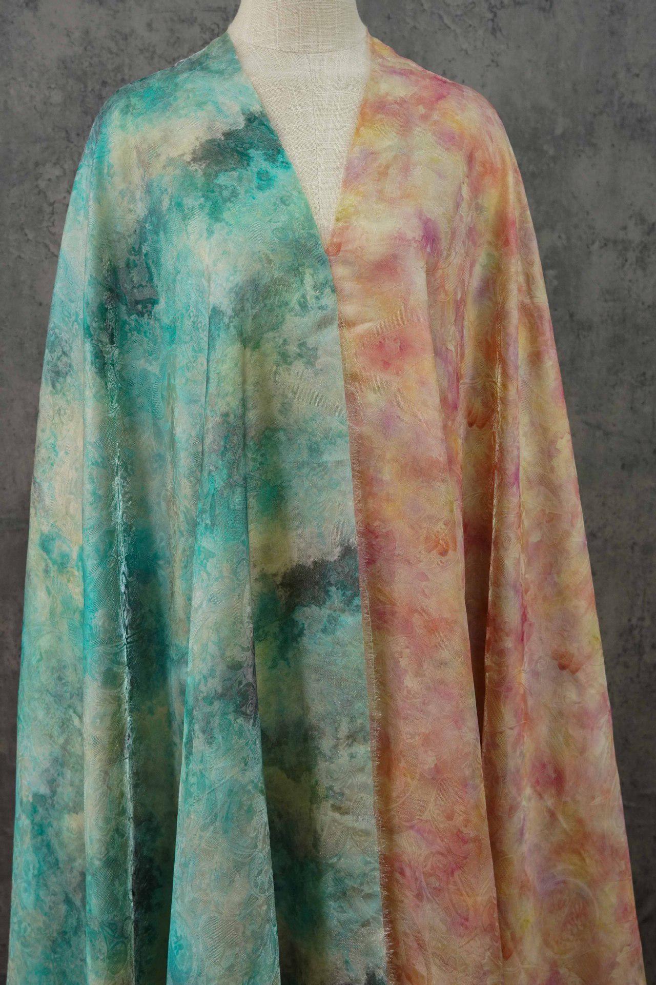 Tea Silk Satin Fabric: 53"W Oil Ink Print, Upholstery, Costume, Drapery