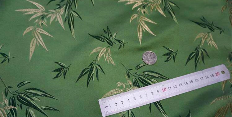 Light Gold Silk Brocade Fabric: Bamboo Leaves & Flowers