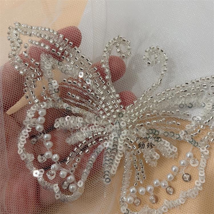 Embroidered Butterfly Lace Trim: Sequin Bridal Wedding Veil Accessory
