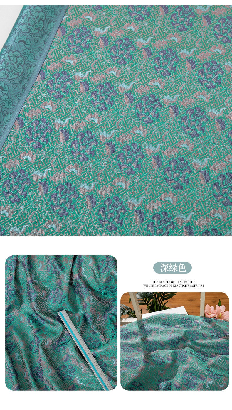 59"W Floral Silk Brocade Fabric: Chinese Cheongsam, Tibetan Robe Sewing