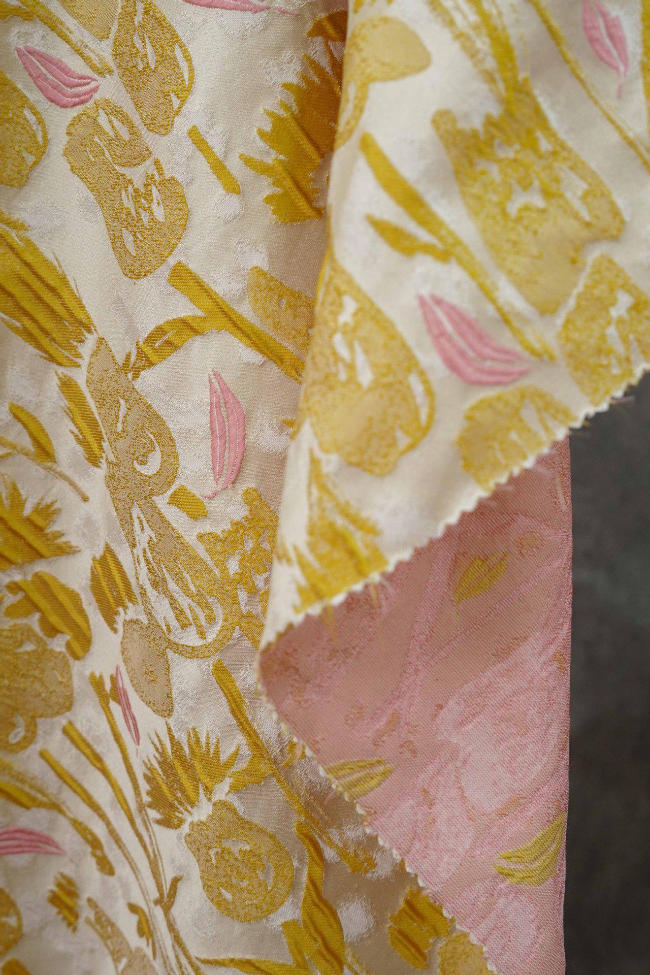 Hand-Drawn Tulips Jacquard Fabric: 3D Embossed Floral, 63" Wide