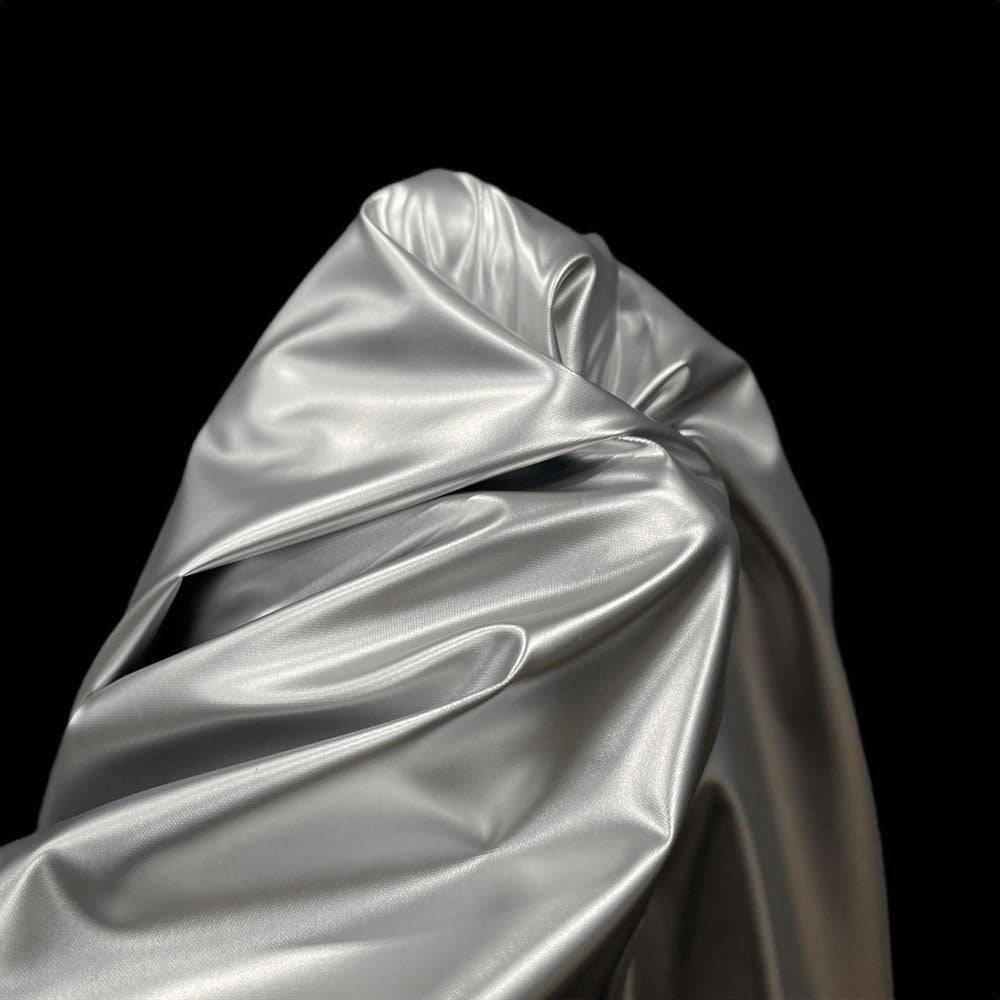 Metallic Silver PU Leather Fabric: Space Gray Designer Fabric, 59" Wide