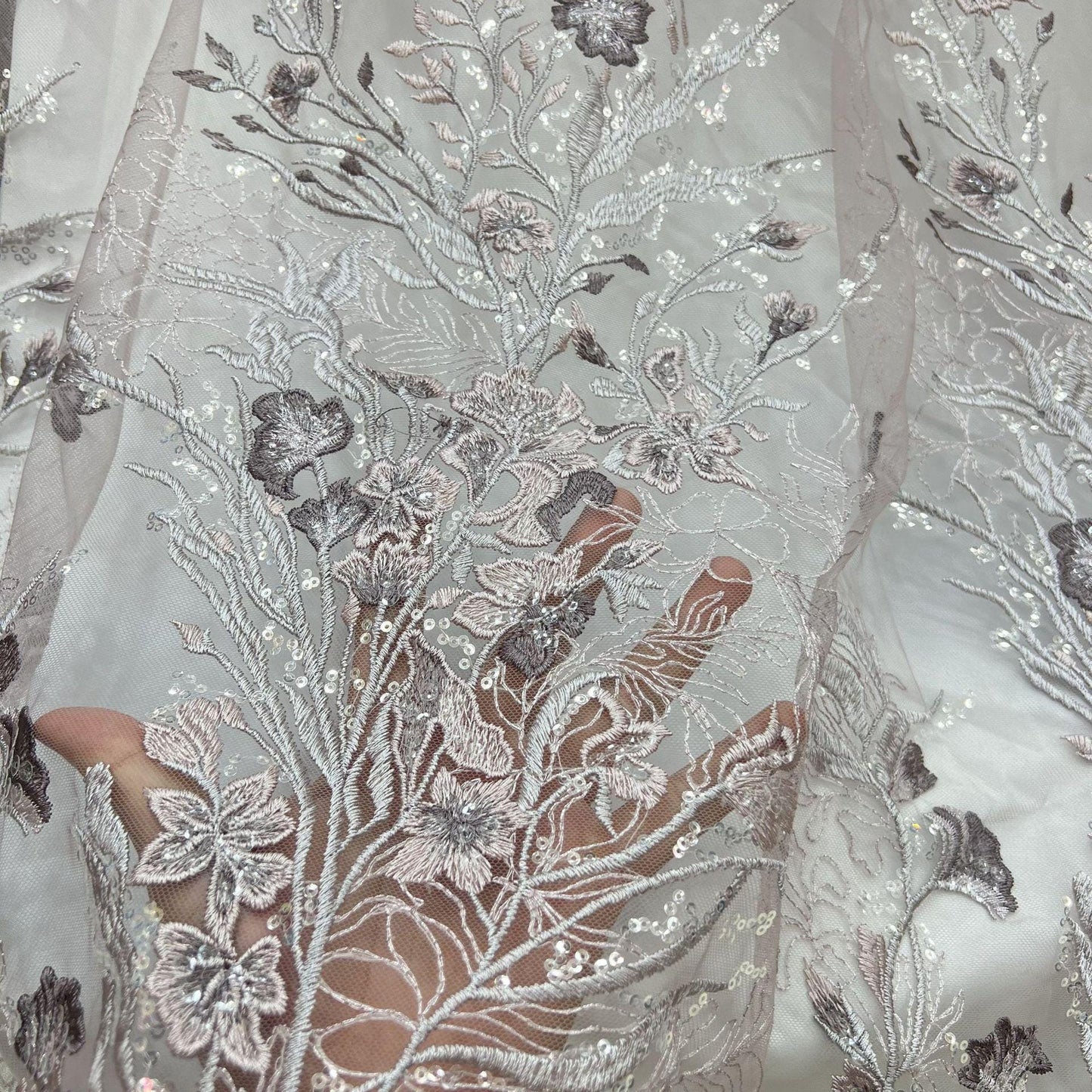 Sequined Floral Embroidery Lace Fabric: Wedding, Prom, Costume DIY