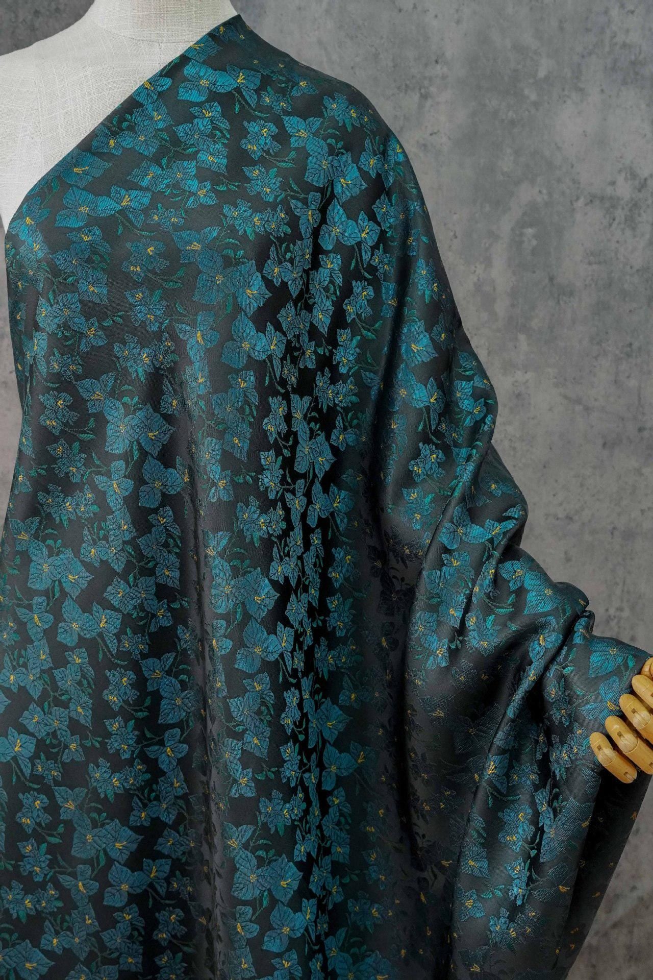 Vintage Style Coffee Brown Embossed Abstract Floral Jacquard Fabric by the Yard, 58"wide