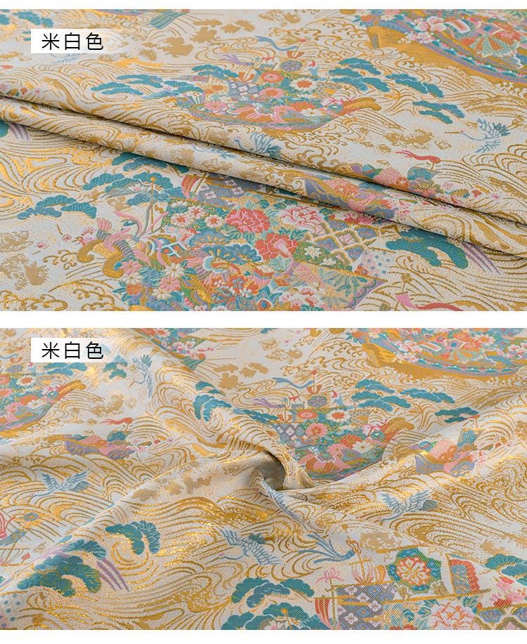 Hundred Flowers Jacquard Brocade Fabric: Japanese Kimono Sewing Material, 56" Wide