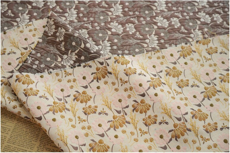 Floral Jacquard Woven Fabric: Coffee Pink Embossed Upholstery, 60" Wide