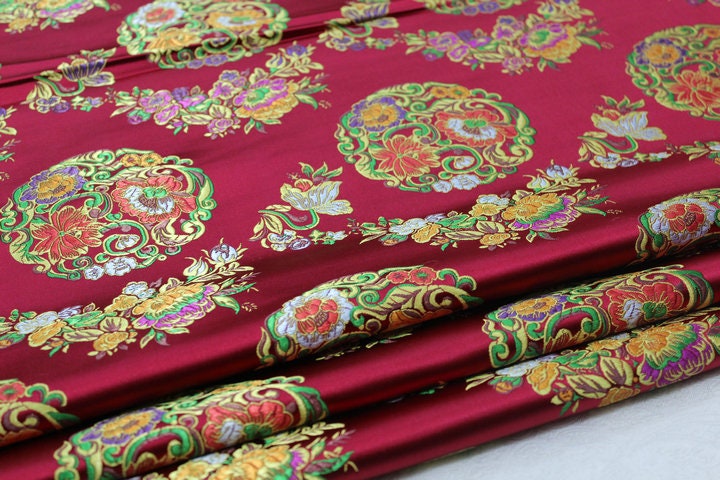 Floral Brocade Chinese Satin Fabric: 29" Wide (By The Meter)