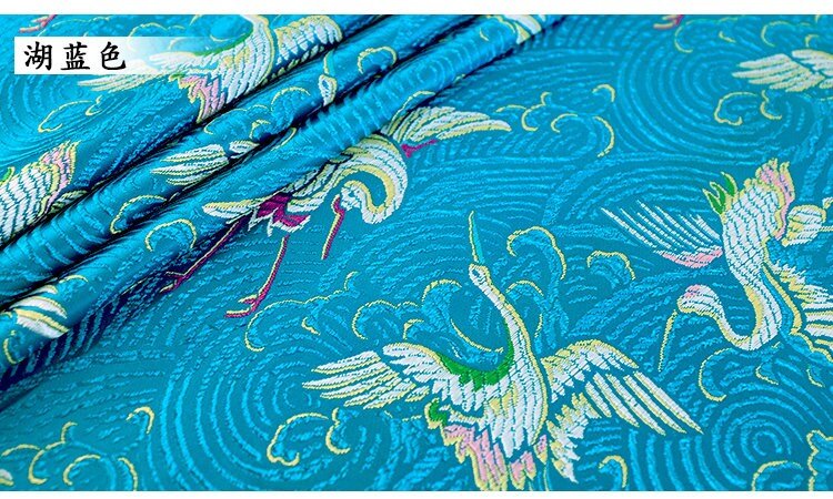 Crane Brocade Fabric: Colorful Silk Rayon Blend, Cheongsam Qipao Material - Poppylollipop