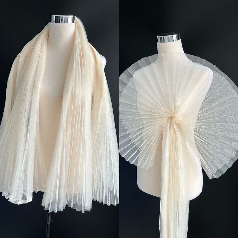 Pleated Tulle Fabric: 59" Wide Stiff Mesh, Designer Wedding Material