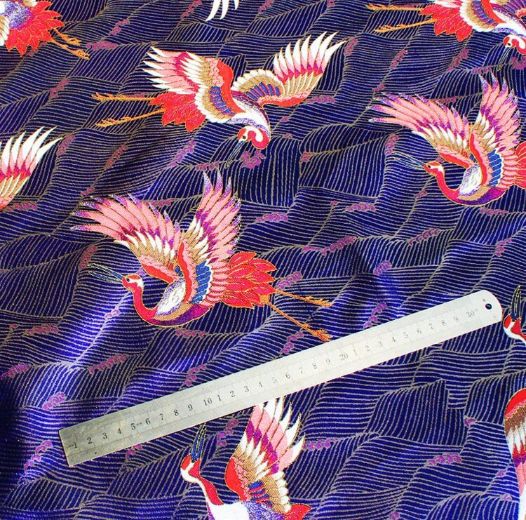 Crane Pattern Jacquard Satin Fabric: 58"W Rayon Brocade by the Meter - Poppylollipop