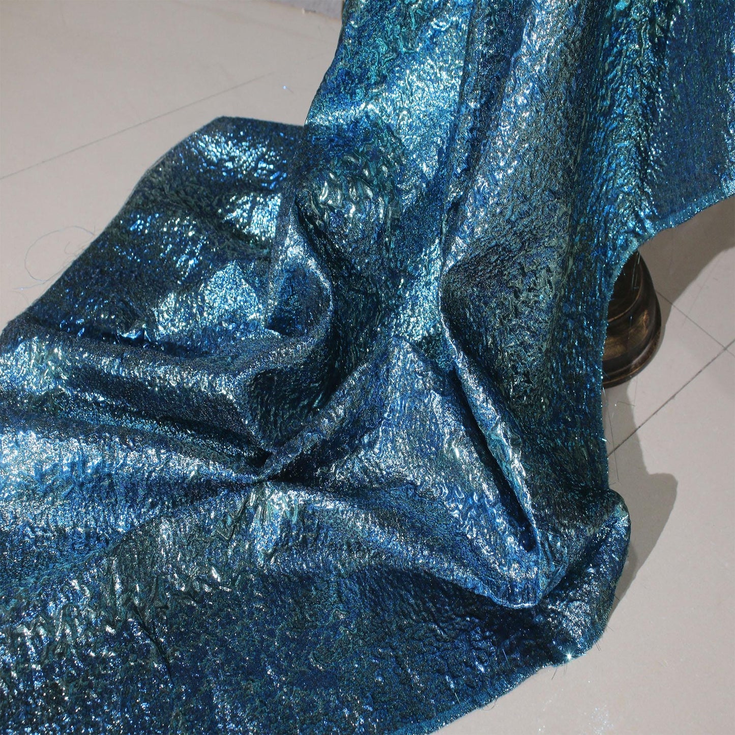 Metallic Gold Thread Jacquard Fabric: 3D Embossed Woven Material, 59"W