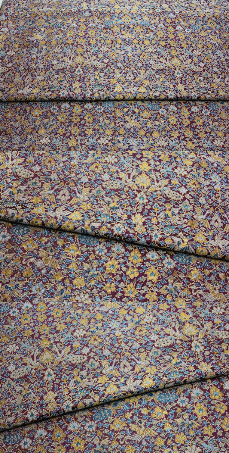 Tissu brocart à motifs floraux et oiseaux : Damas de rayonne de soie chinoise (55 po de largeur)