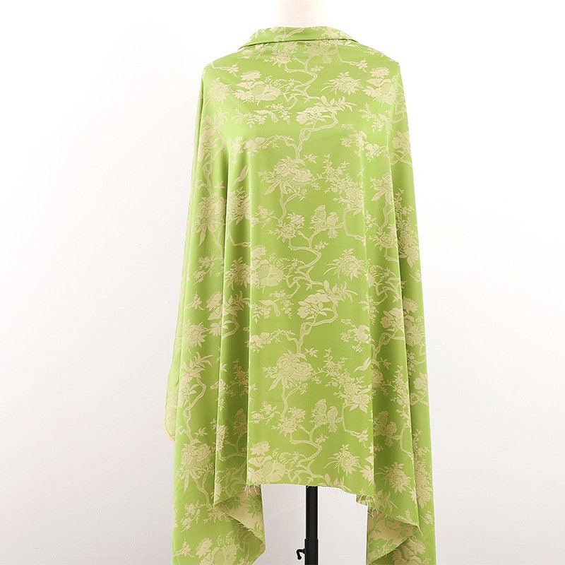 Tissu damassé à motifs d'oiseaux et de fleurs : imprimé en fil rouge nuage, 150 cm de large