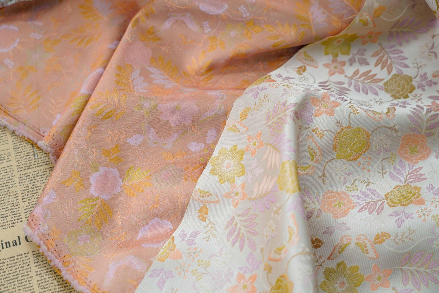 Floral Jacquard Fabric: Gold Thread Upholstery, 59" Wide