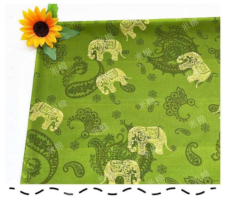 Elephant Print Cotton Fabric: Ethnic Style Sewing Material, 56" Wide