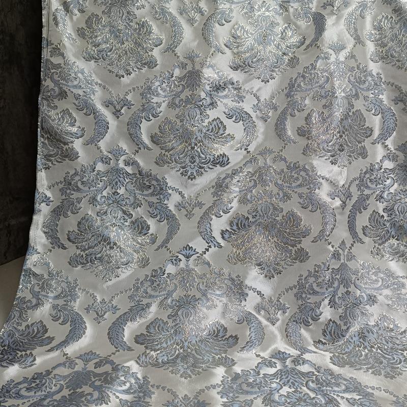 Blue & Gold Floral Jacquard Fabric | Shimmer Brocade (59" Wide)