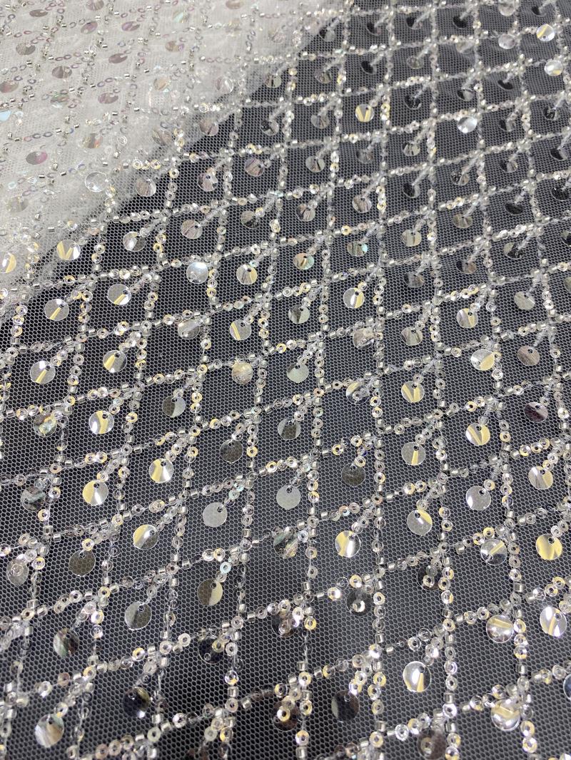 Crystal Sequin Embroidery Fabric: See-Through Wedding Dress Material