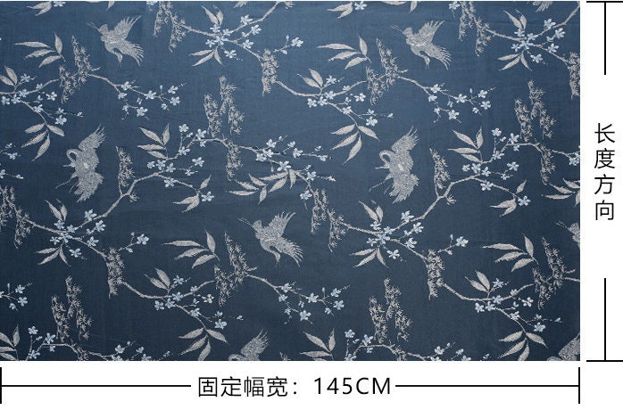 Oriental Crane Brocade Jacquard Fabric: 57"W Damask Polyester