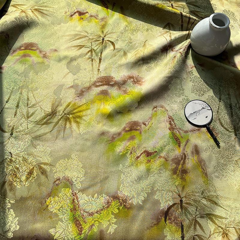 Rayon Silk Jacquard Xiangyun Fabric, Bamboo Spring Mist Handwoven Fabric for Clothing, Dressmaking, and Craf" Wide