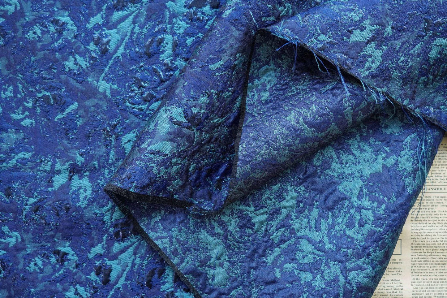 Dark Blue Jacquard Fabric: Retro 3D Texture, Upholstery & Sewing, 59" Wide