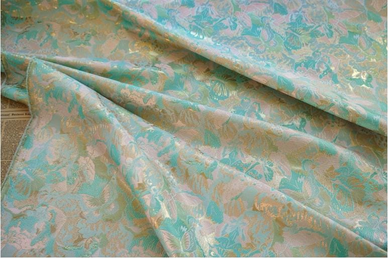 Gold Thread Butterfly Jacquard Fabric: 3D Oil Painting Texture, 59" Wide - Poppylollipop