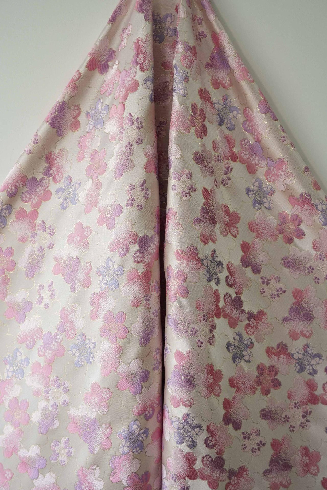 Sakura Silk Brocade Fabric: Japanese Floral Decor, 65" Wide