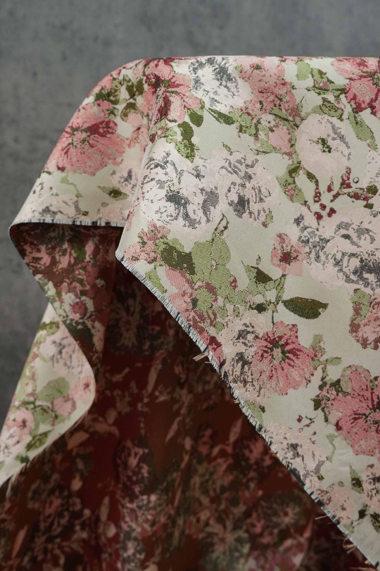 Vintage Floral Jacquard Fabric: 55"W Pastoral Style - By The Meter