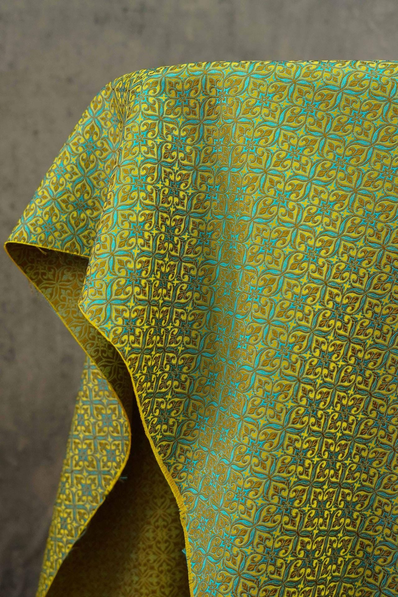 Teal Green Silk Brocade Fabric: Traditional Upholstery & Sewing, 59" Wide