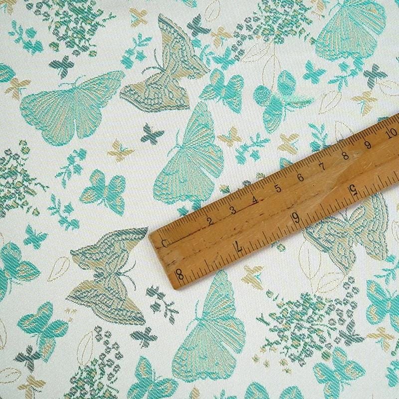 Teal Green Silk Brocade Fabric: Butterfly Floral Jacquard, 58"W