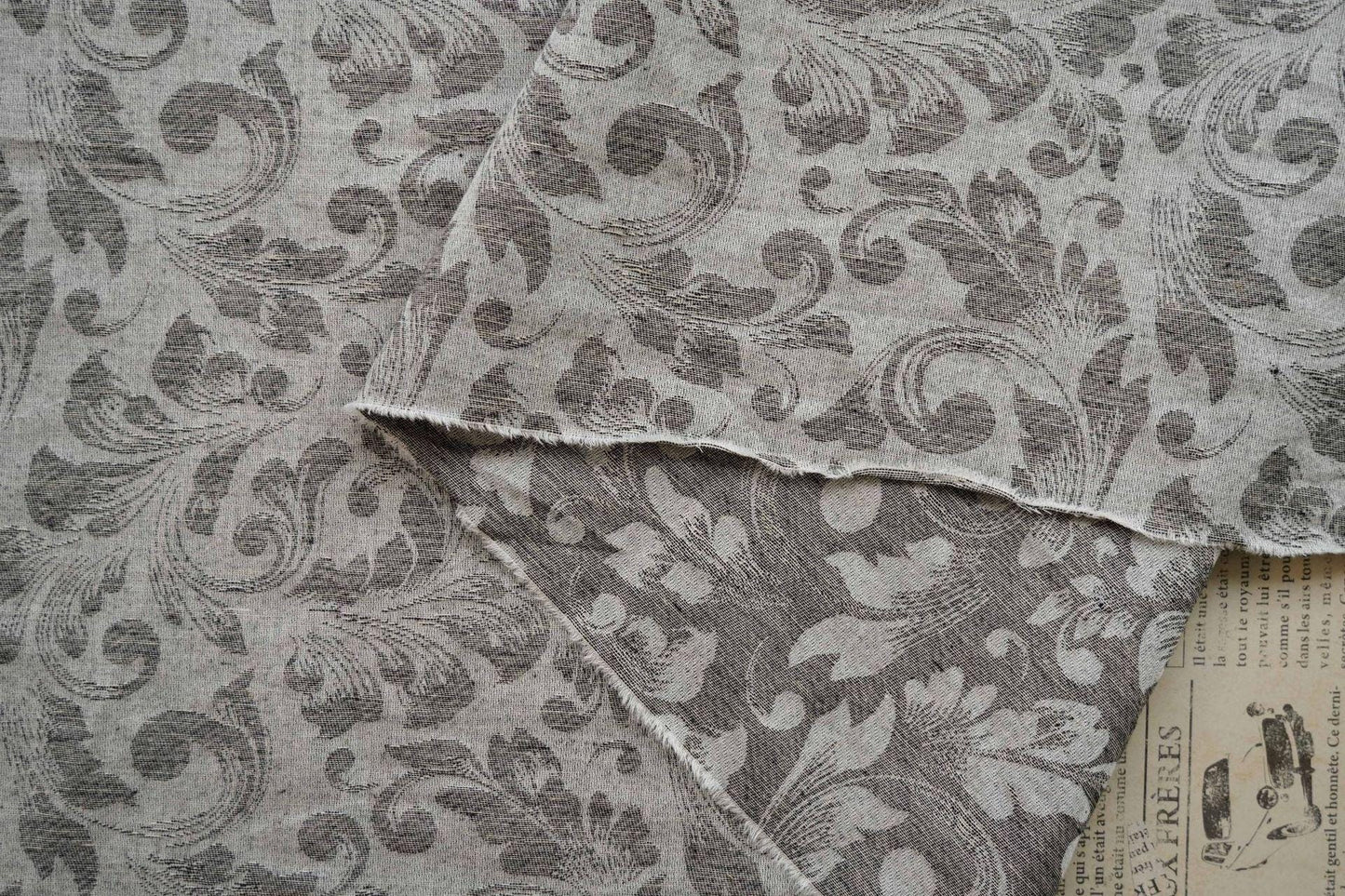 Japanese Floral Cotton Linen Fabric: Kimono Upholstery Drapery, 55"W