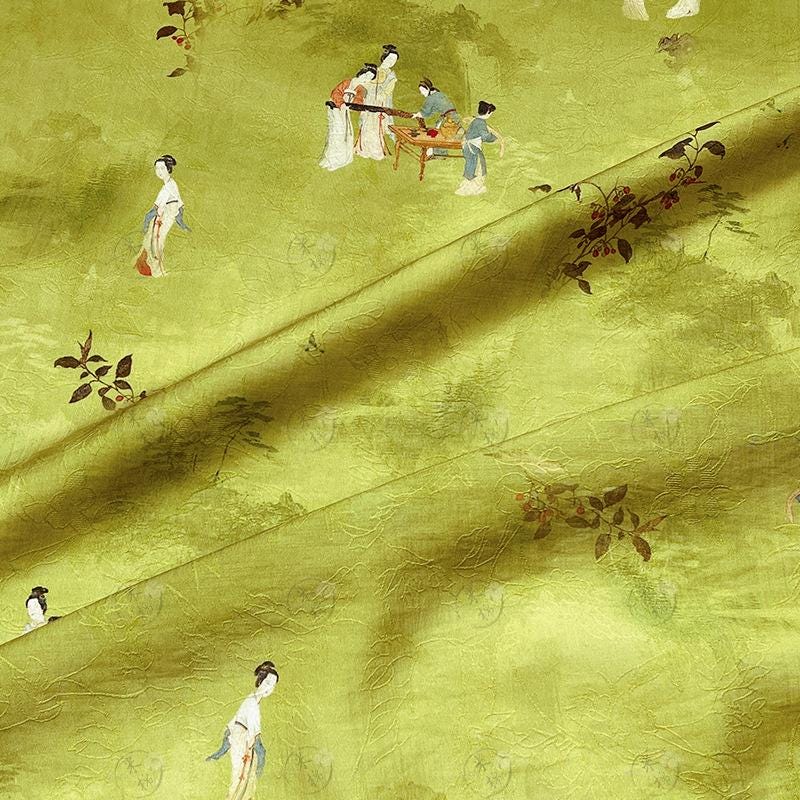 Emerald Green Tencel Jacquard Fabric: Hanfu Qipao Dress Sewing Material