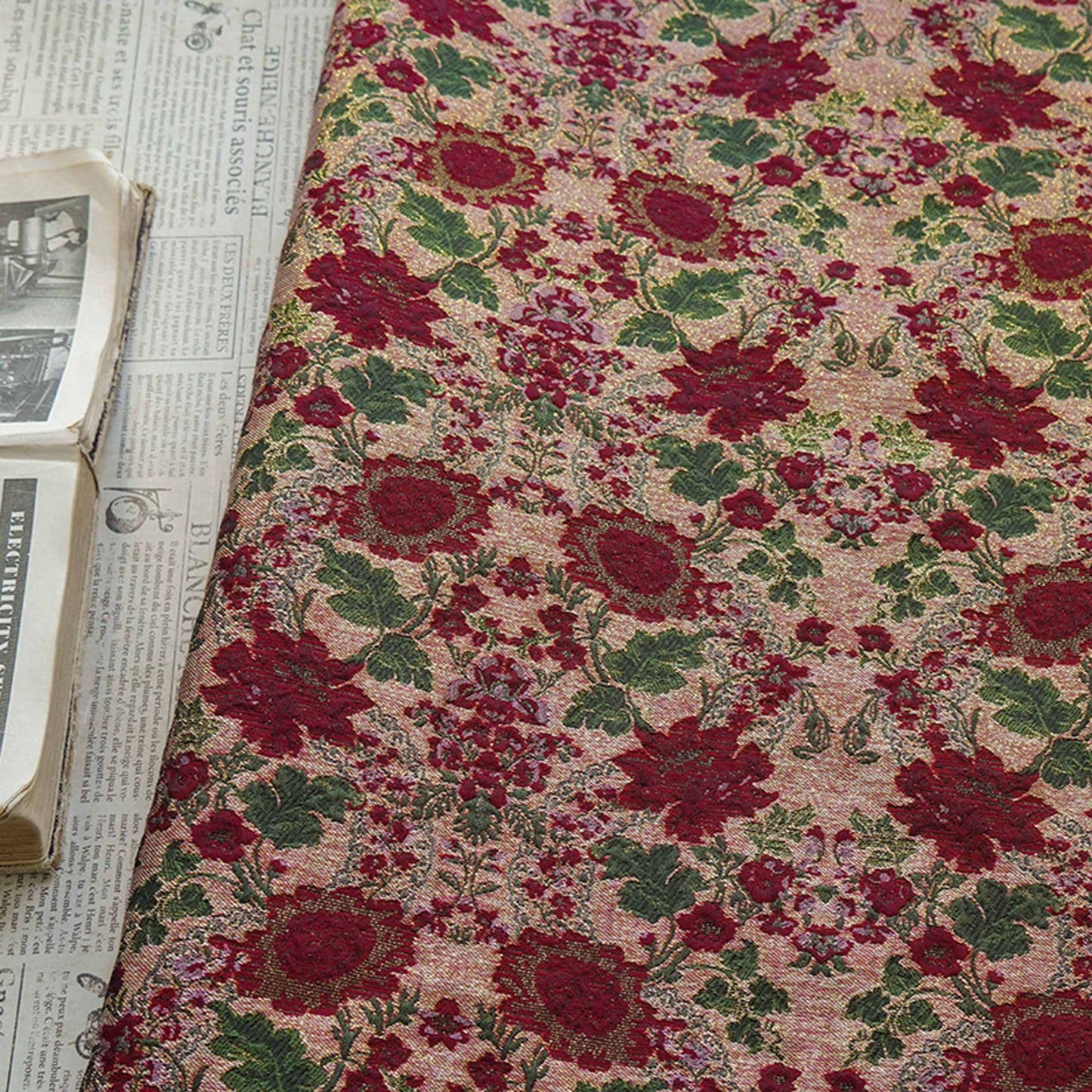 Vintage Floral Brocade Fabric: Gold Thread Embossed Jacquard, Palace Style (58" Wide)